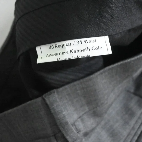 Kenneth Cole Awearness 40R 32x32 Gray Birdseye Stretch Wool Jacket Pants Suit